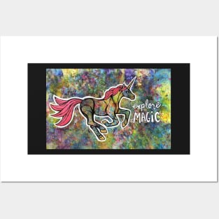 Explore Magic. Magical Unicorn Watercolor Illustration. Posters and Art